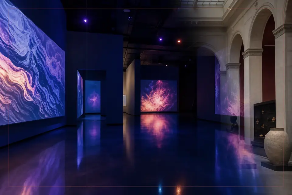 Composizione editoriale sulle arti visive per la guida di Andy Warhol Museum