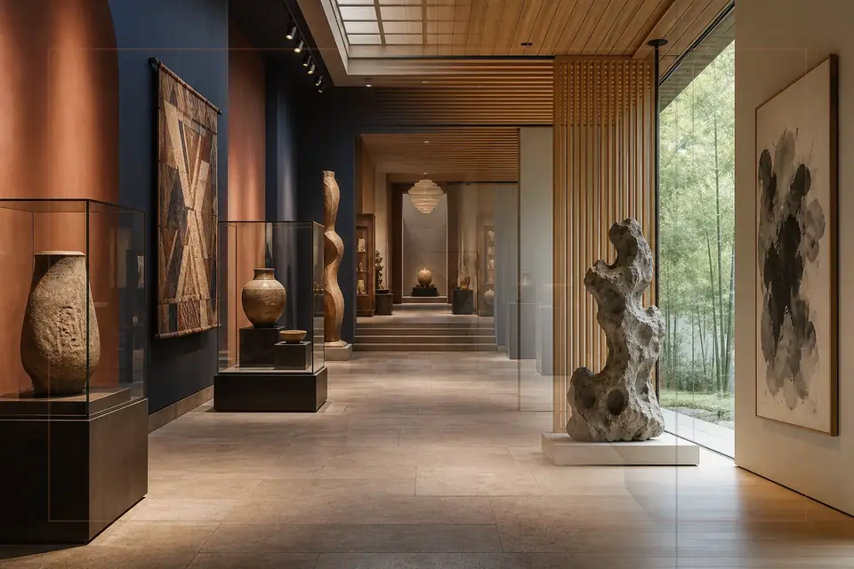 Composición editorial sobre artes visuales para la guía de Archeological Civic Museum of Bologna