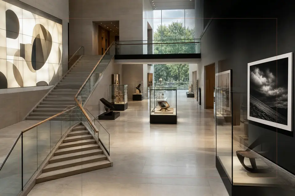 Composición editorial sobre artes visuales para la guía de Museum of Greek Folk Art