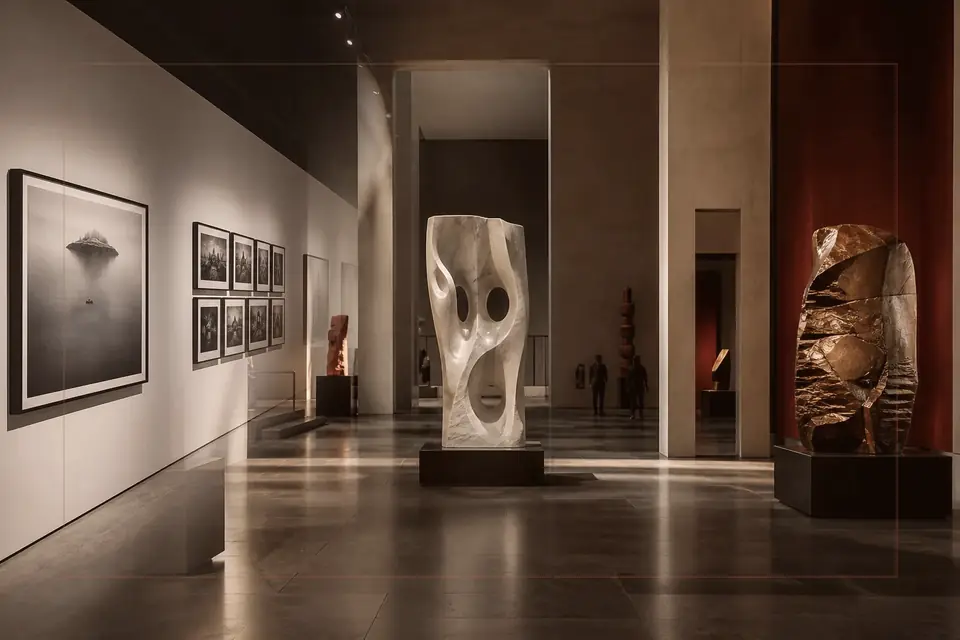 Composición editorial sobre artes visuales para la guía de Pinacoteca Nazionale di Bologna