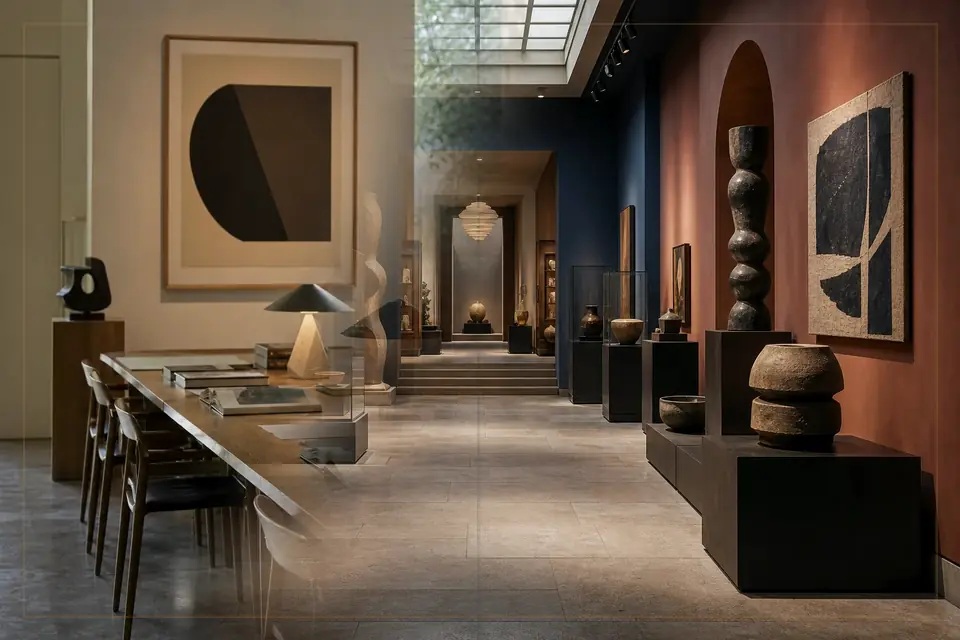 Composición editorial sobre artes visuales para la guía de Sompo Museum of Art